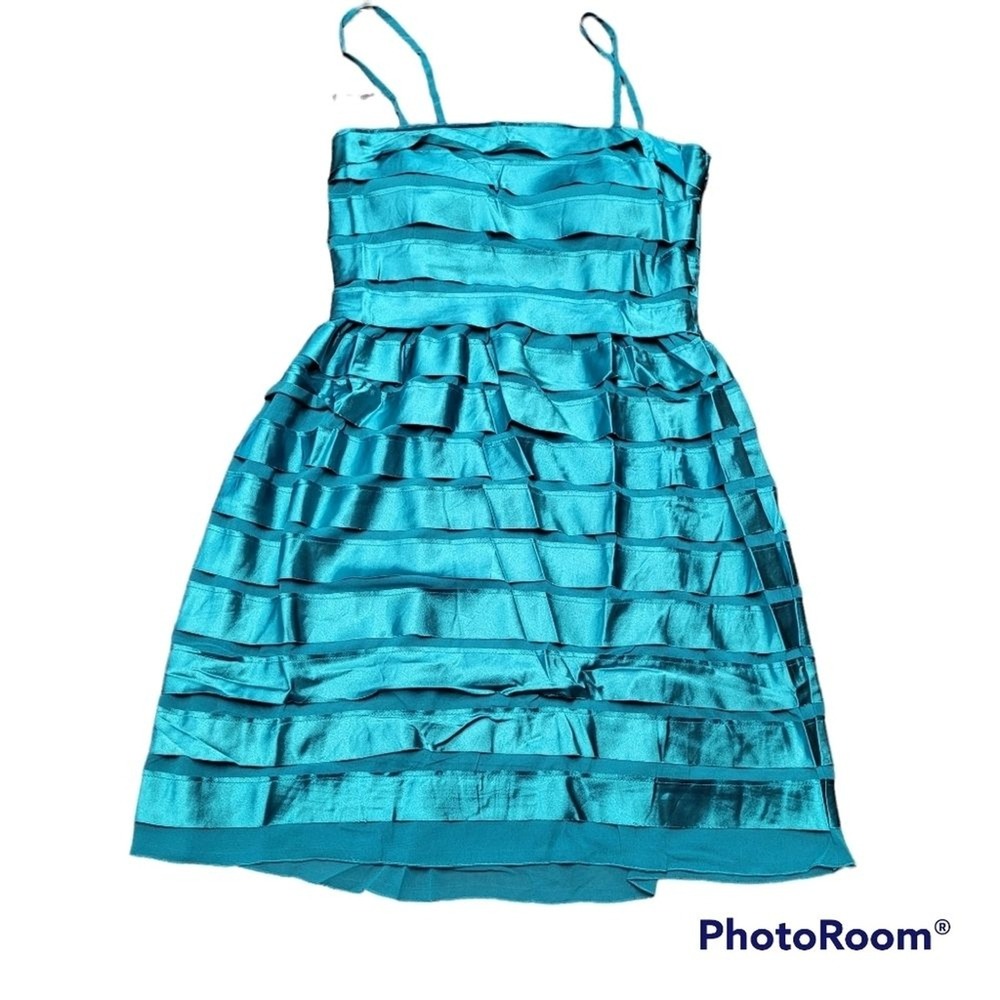 Lucy Paris Green Tiered Layered Removable Spaghetti Strap Satin Cocktail Dress L